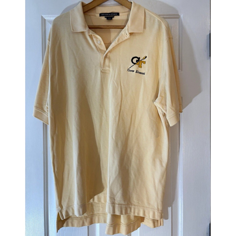 Devon & Jones Georgia Tech GT Crew Alumni Polo Shirt Mens L Cream Pima Cotton